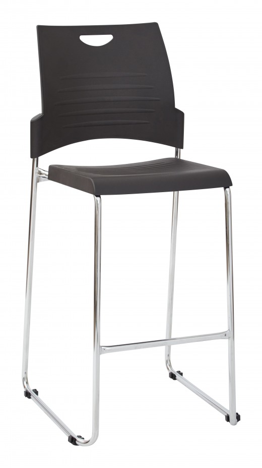 Tall Black Stacking and Ganging Chair with Plastic Seat and Back with Chrome Frame