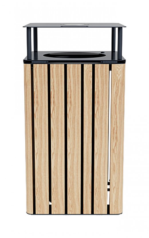 19W x 19D x 38H - Litter Bin with Lid in Faux Wood Look