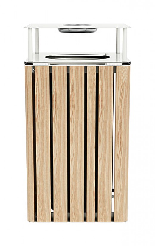 19W x 19D x 38H - Litter Bin with Lid and Ashtray in Faux Wood Look