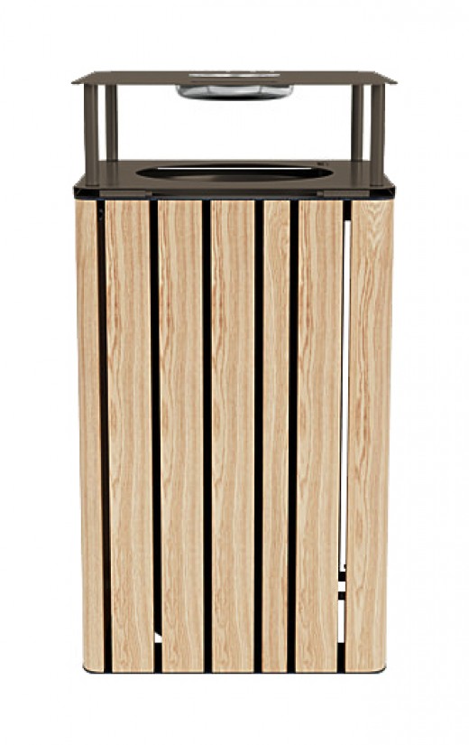 19W x 19D x 38H - Litter Bin with Lid and Ashtray in Faux Wood Look