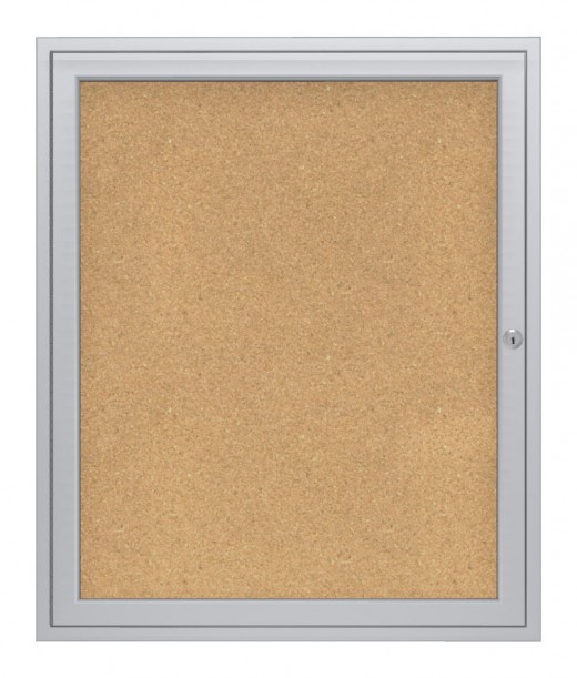 24x18   1-Door  Satin Aluminum Frame Enclosed Bulletin Board - Natural Cork