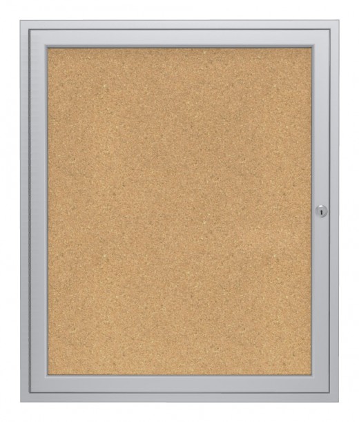 36x30   1-Door  Satin Aluminum Frame Enclosed Bulletin Board - Natural Cork