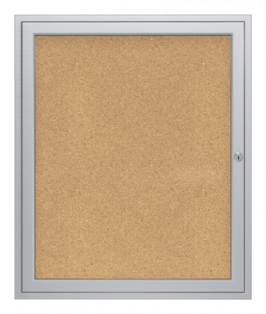 36x36   1-Door  Satin Aluminum Frame Enclosed Bulletin Board - Natural Cork