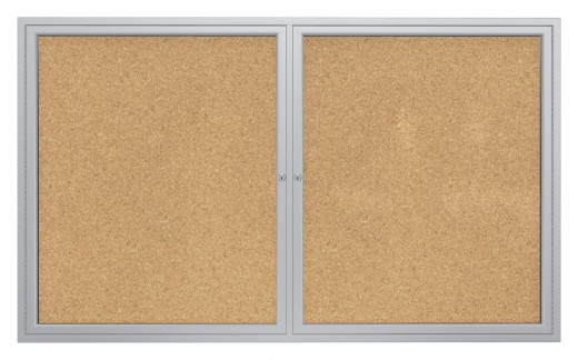 36x48   2-Door  Satin Aluminum Frame Enclosed Bulletin Board - Natural Cork