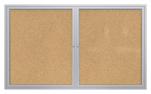 36x60   2-Door  Satin Aluminum Frame Enclosed Bulletin Board - Natural Cork