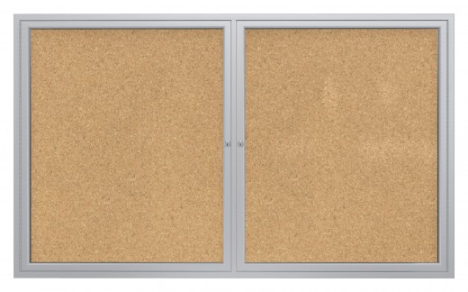 48x60   2-Door  Satin Aluminum Frame Enclosed Bulletin Board - Natural Cork