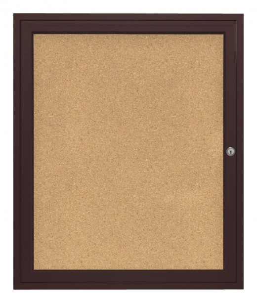 24x18   1-Door  Bronze Aluminum Frame Enclosed Bulletin Board - Natural Cork