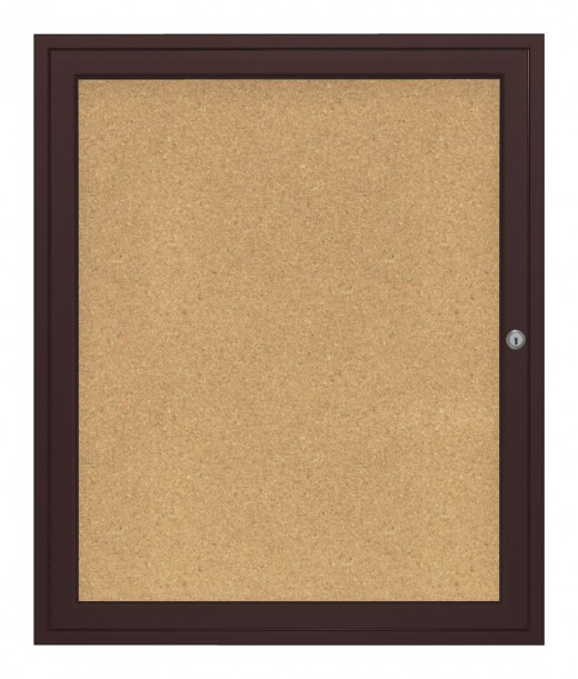 36x24   1-Door  Bronze Aluminum Frame Enclosed Bulletin Board - Natural Cork