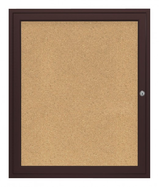 36x30   1-Door  Bronze Aluminum Frame Enclosed Bulletin Board - Natural Cork