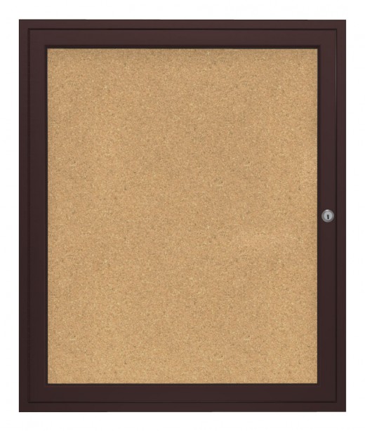 36x36   1-Door  Bronze Aluminum Frame Enclosed Bulletin Board - Natural Cork