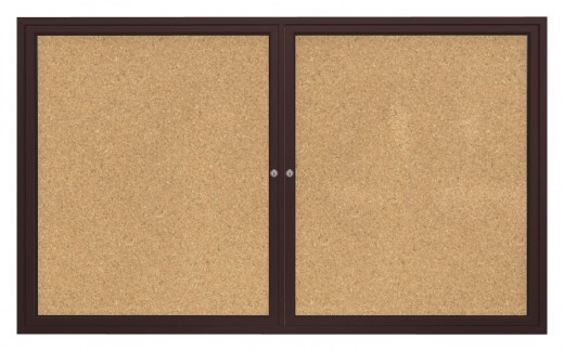 36x48   2-Door  Bronze Aluminum Frame Enclosed Bulletin Board - Natural Cork