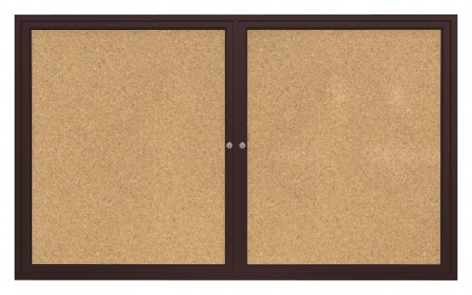 36x60   2-Door  Bronze Aluminum Frame Enclosed Bulletin Board - Natural Cork