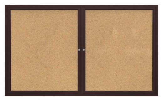 48x60   2-Door  Bronze Aluminum Frame Enclosed Bulletin Board - Natural Cork