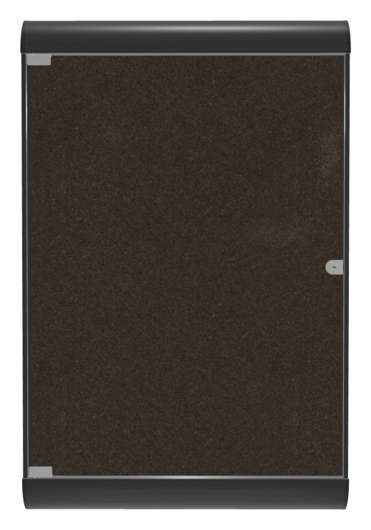 Ghent Silhouette 1 Door Enclosed Chocolate Cork Bulletin Board with aluminum Frame, 4'H x 2'W