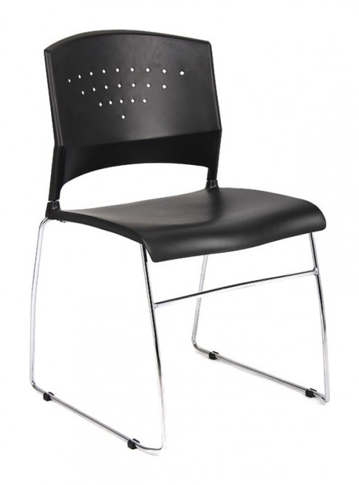 Black Polypropylene Stacking Chair w/ Chrome Frame - 18.5W x 18D x 32.5H