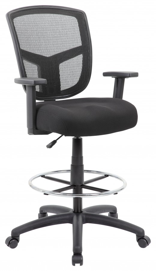 Black Mesh Back Office Stool with Armrests - 27 x 27 x 46-49