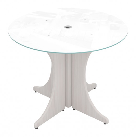 36 Round Table w/ White Glass Top, Laminate X Base - 36W x 29H