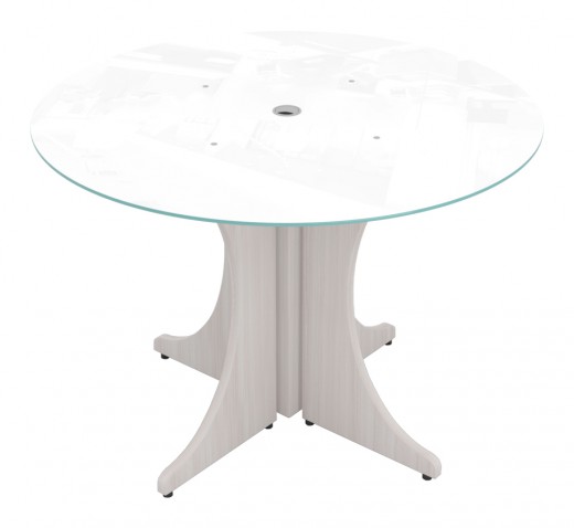 42 Round Table w/ White Glass Top, Laminate X Base - 42W x 29H