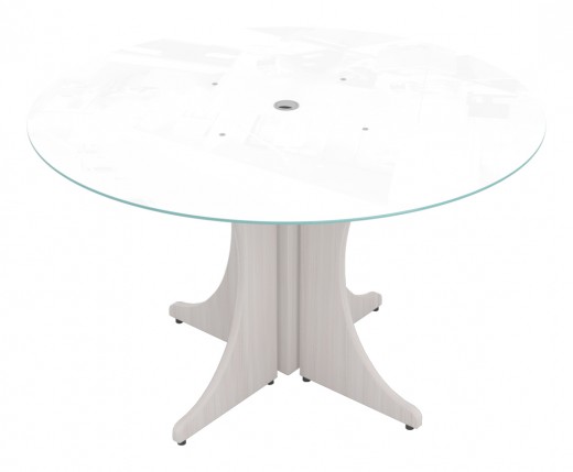 48 Round Table w/ White Glass Top, Laminate X Base - 48W x 29H