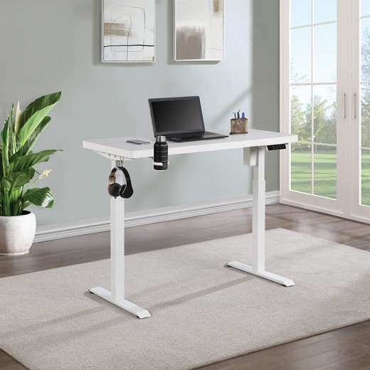 Primo Electric Sit Stand Desk, White Carbon Fiber Finish - 48W x 24D x 28.5-47H