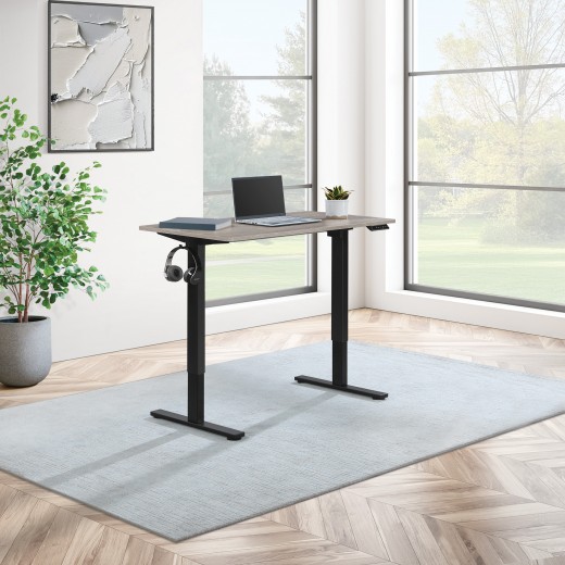 Primo Electric Sit Stand Desk, Black Base, Light Grey Top - 48W x 24D x 29-48H