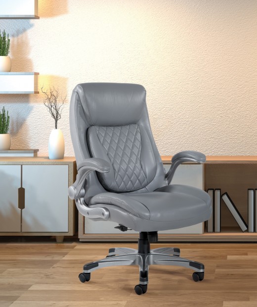 Leather Office Chair with Flip Arms - 29W x 29D x 42.5H
