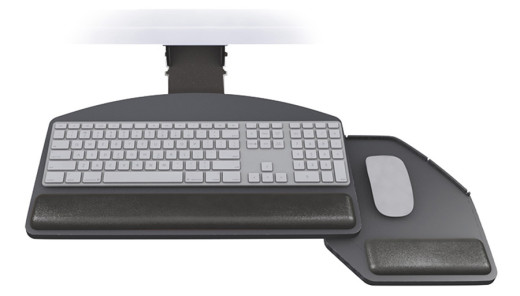 Articulating Keyboard Tray for Radius Corner Worksurfaces