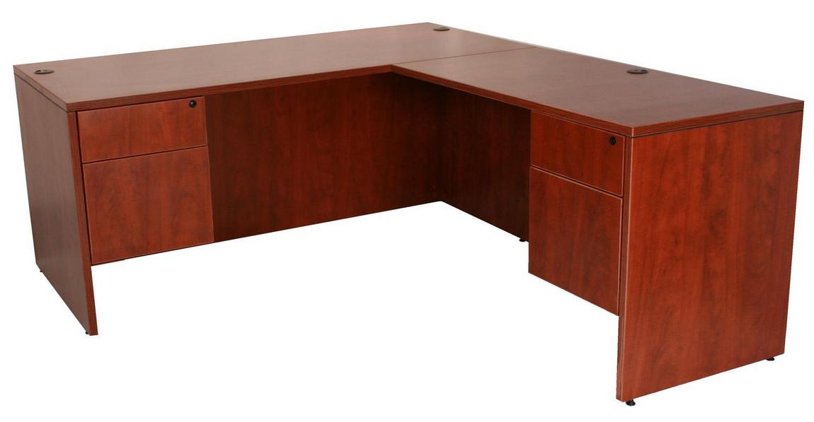 L Shape Cherry Desk with Hanging Lockable Drawers