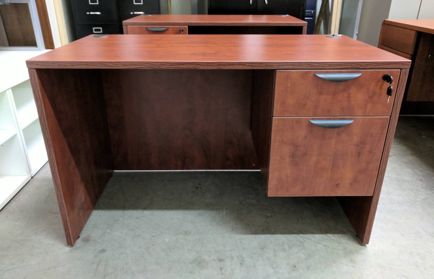 Cherry Laminate Desk with Right Hanging Drawers | Madison Liquidators