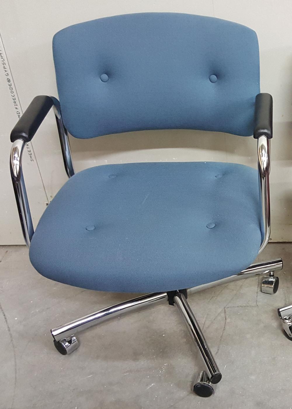 Blue Tufted Rolling Office Chair with Chrome Base