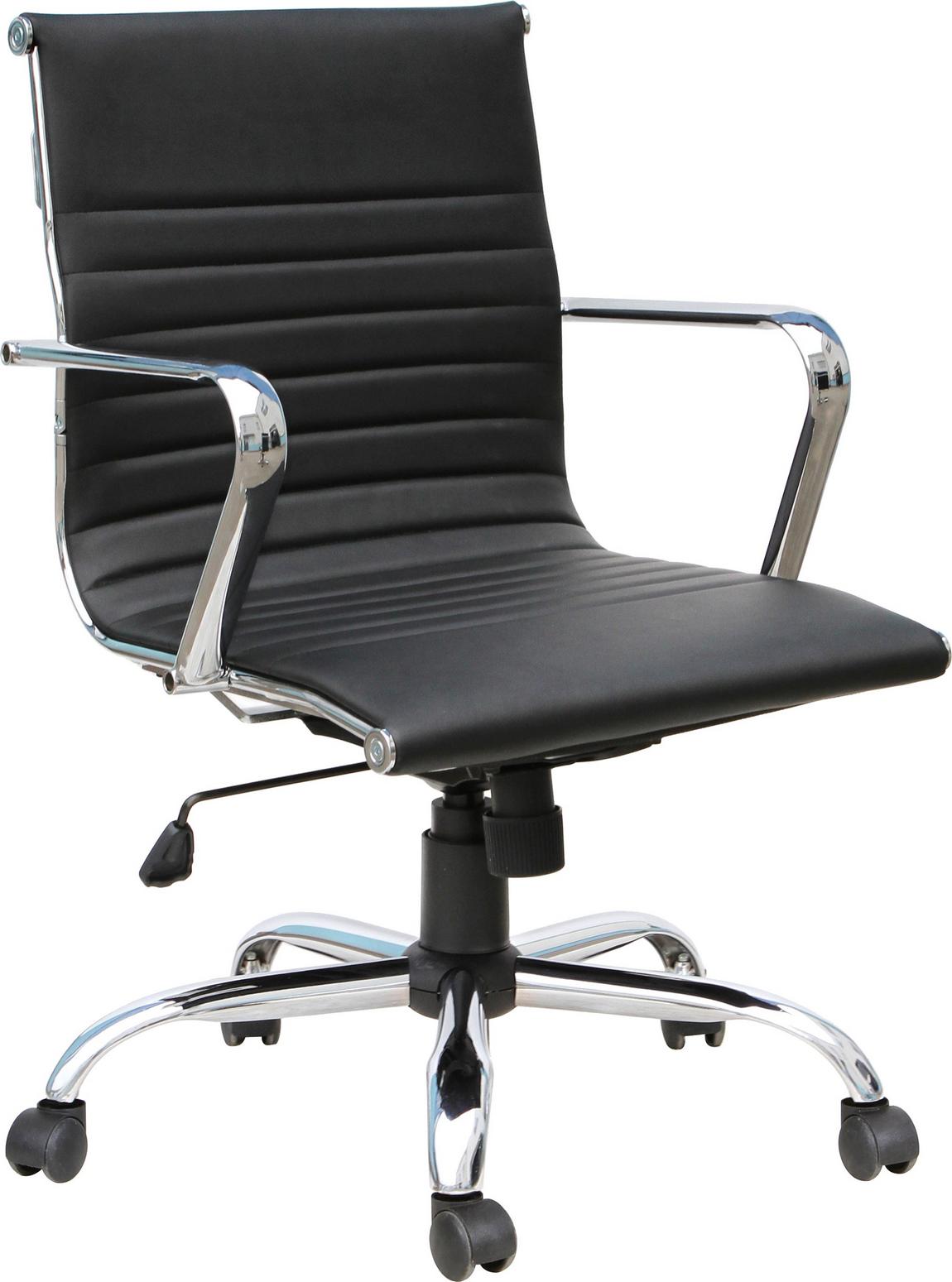 Black Modern Mid Back Vinyl Conference Room Chair with Metal Arms