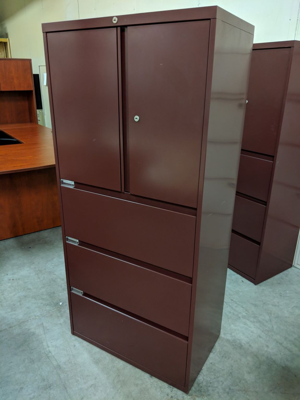 Steelcase Burgundy Storage Cabinet With 3 Lateral Drawers