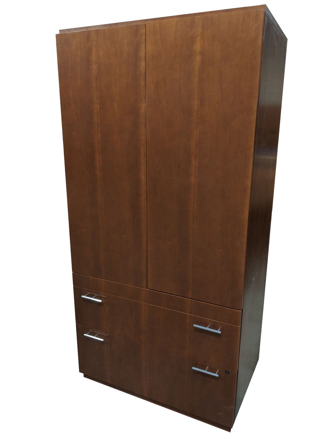 Steelcase Cherry Storage Cabinet With Lateral Drawers