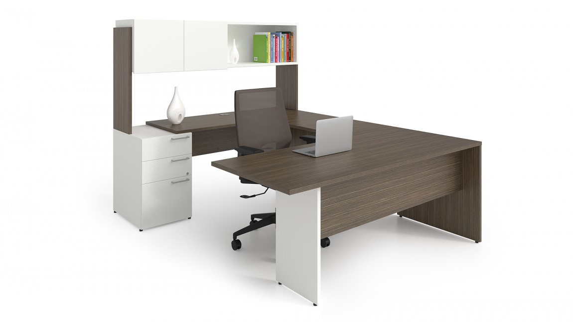U Shaped Desk With White Drawers And Hutch Madison Liquidators