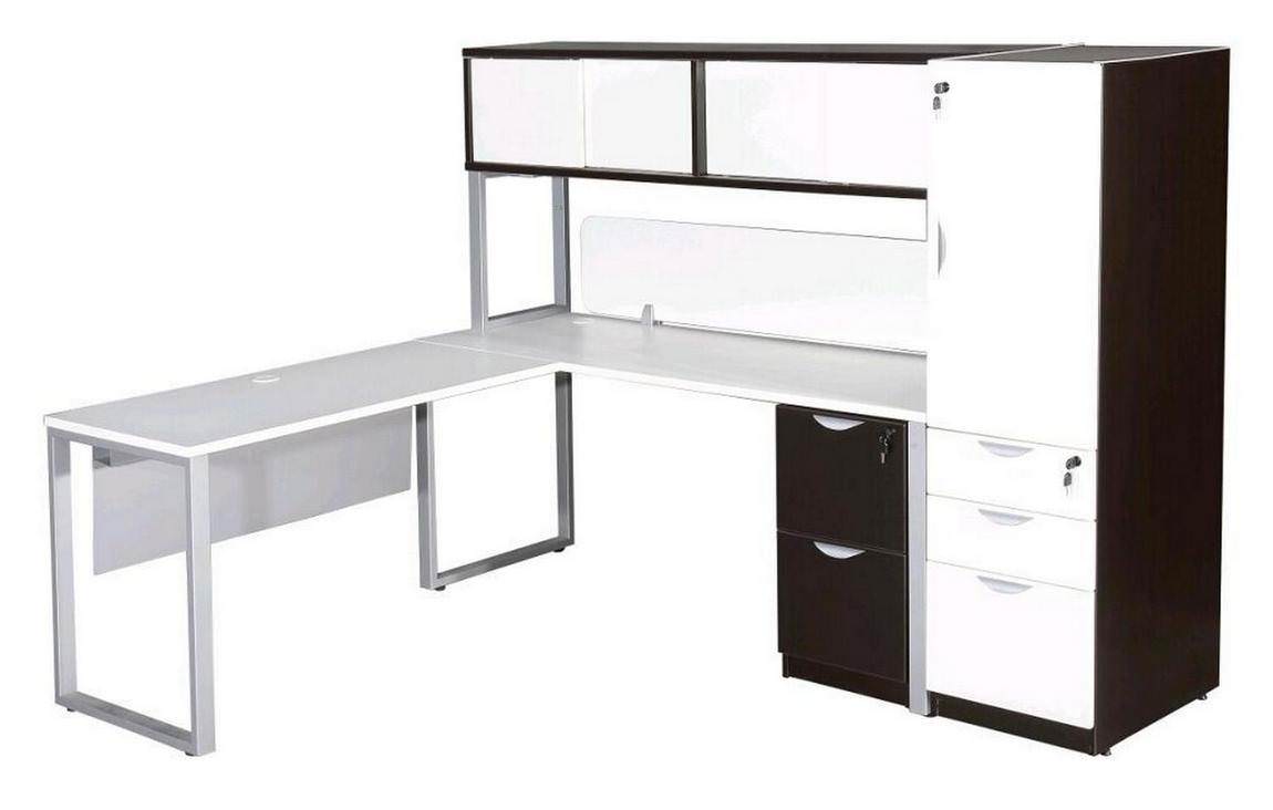 Images White L Shaped Desk Silver Legs Espresso Accents Hutch Side White L Shaped Desk With Silver Legs Espresso Accents Hutch And Side Storage