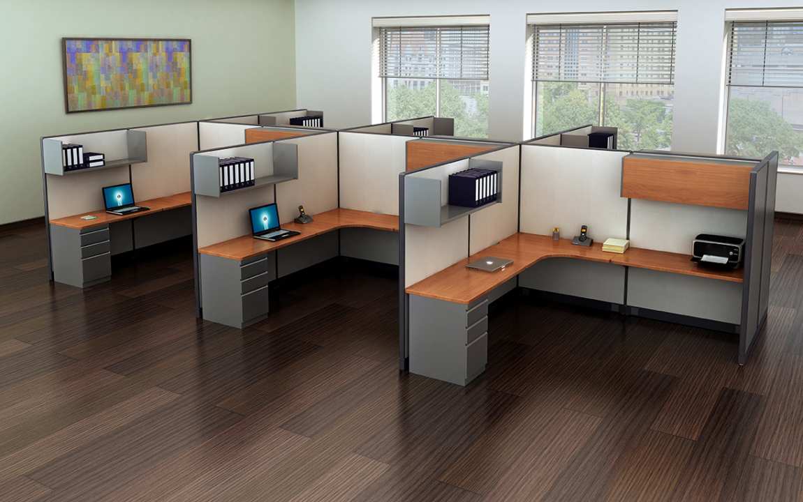 L Shape Cubicle Desk Workstation With Storage - Madison Liquidators