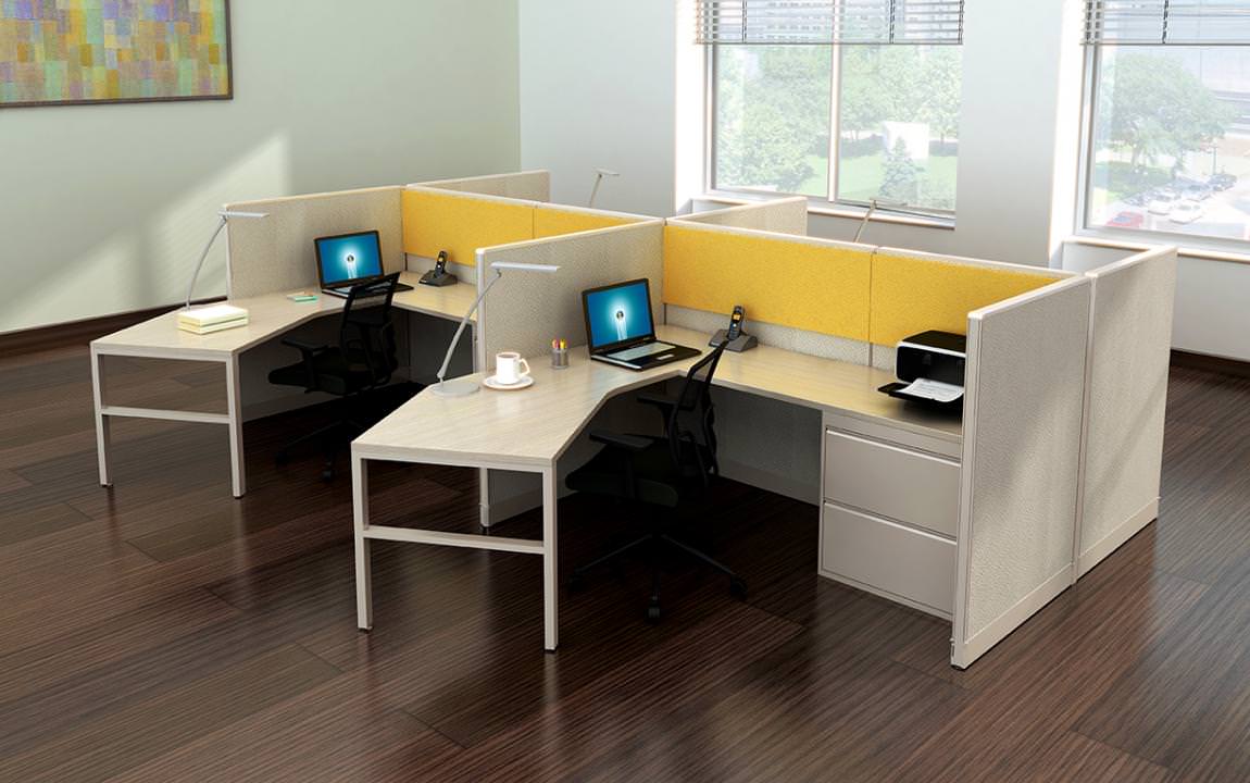 Curved L Shape Cubicle Desk Workstations - Madison Liquidators