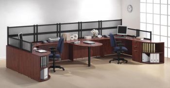Double Peninsula Desk For Two People With Shelves And Drawers
