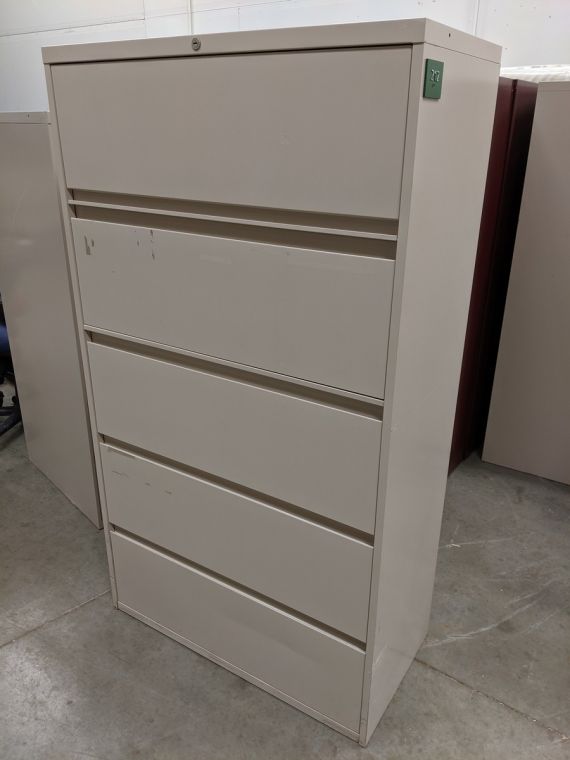 Steelcase Putty 5 Drawer Lateral Filing Cabinet 36 Inch Wide