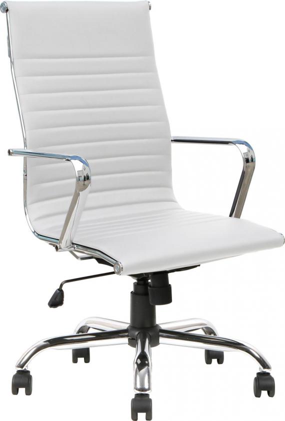 White Modern High Back Vinyl Conference Room Chair with Metal Arms