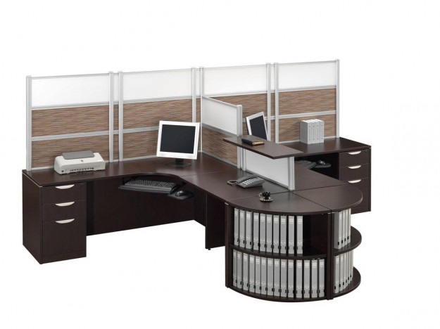 2 Person T Shaped Desk With Divider And Bookcases