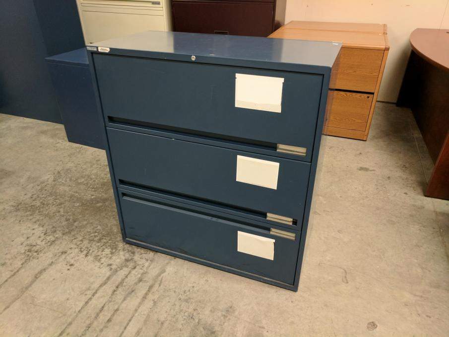 Storwal 3 Drawer Blue Lateral Filing 36 Inch Wide
