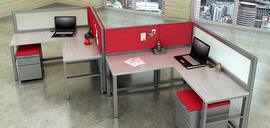 Contemporary Red 3 Person Desk